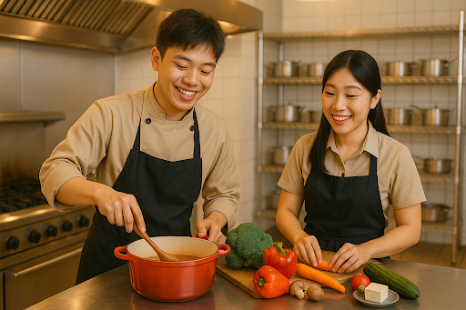 餐廳廚房專業備料的場景